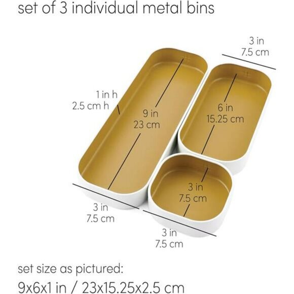 Three by Three Seattle 3 Piece Shallow Metal Organizer Tray Set for Storing - Picture 2 of 7